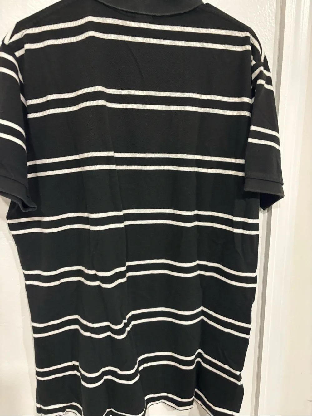 Polo by Ralph Lauren Black & White Striped Cotton Polo Shirt Xl